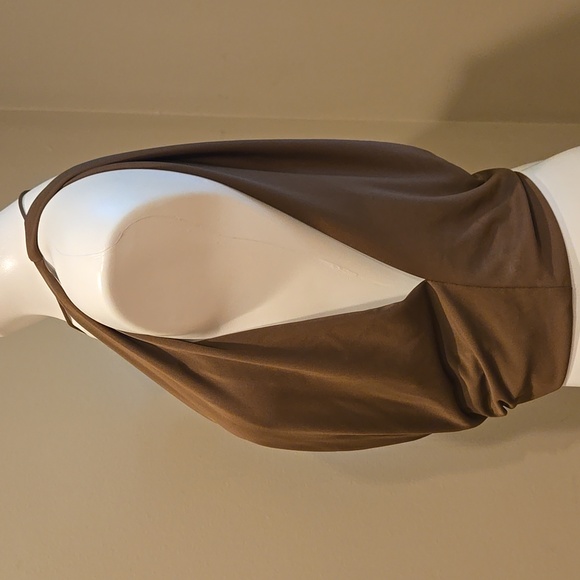 ZARA Brown Draped Asymmetrical Top SMALL - Picture 7 of 8